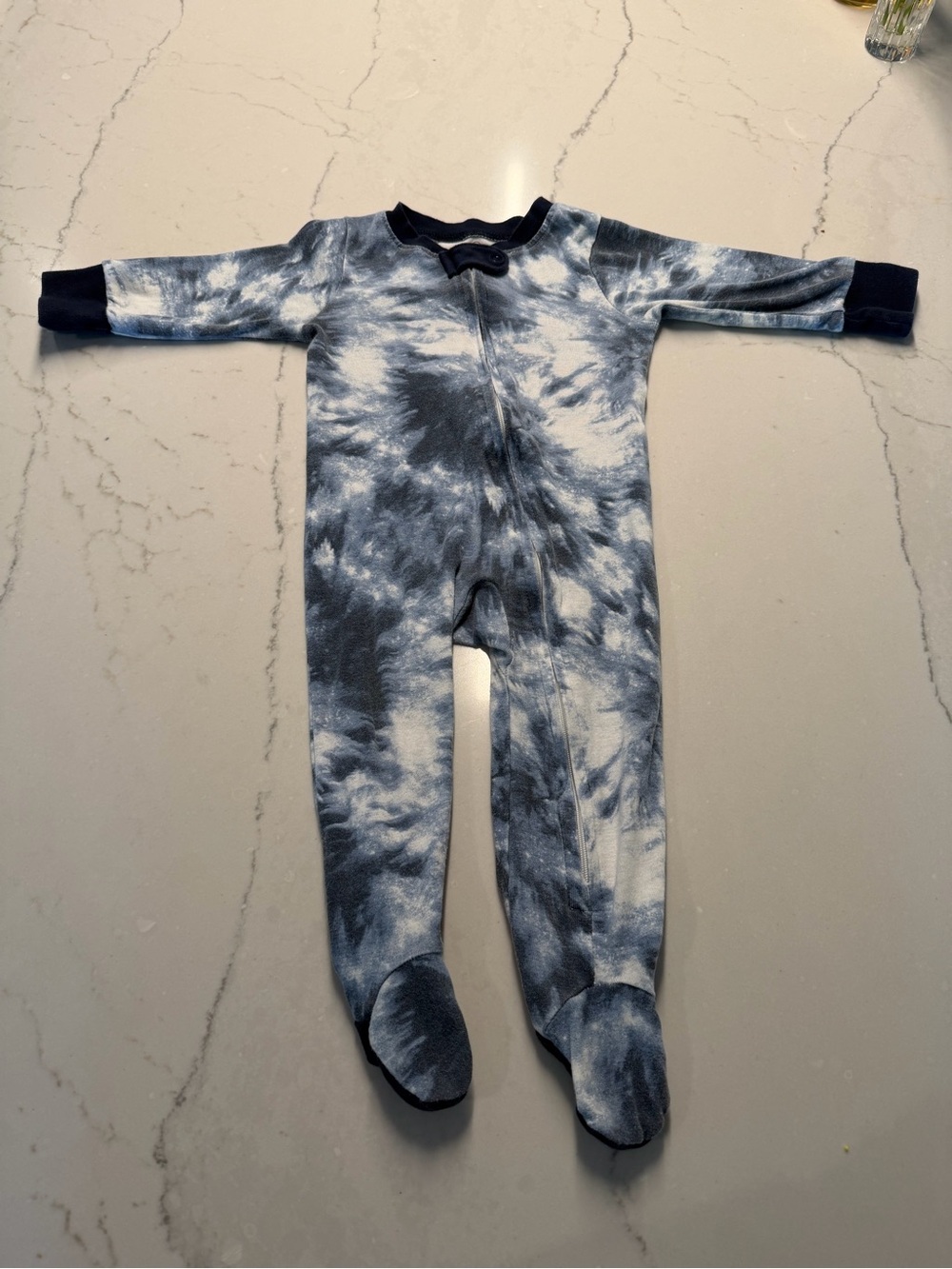 Honest Brand 6-9M- Tie-Dye Navy and White Footed One-Piece